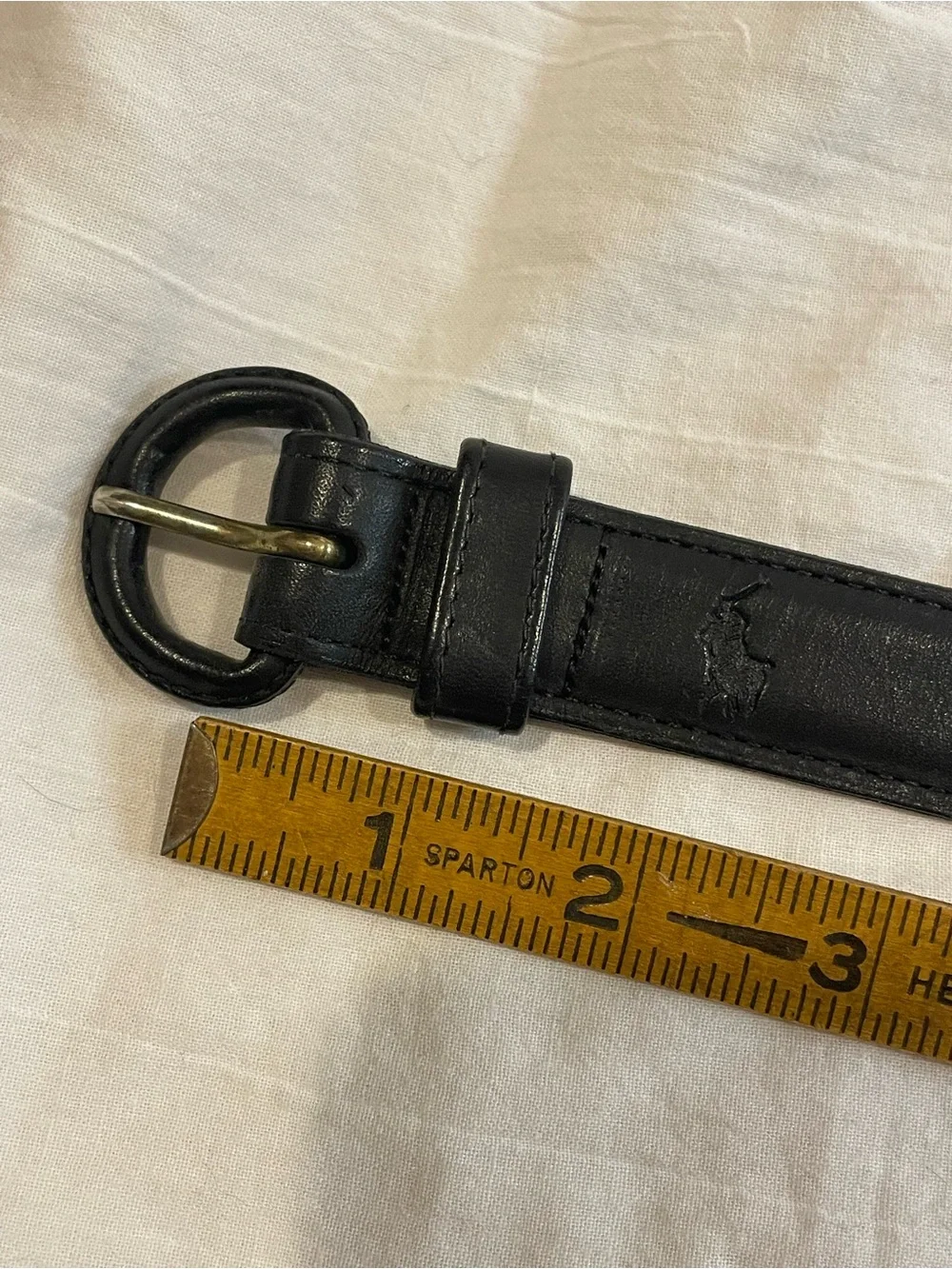 Polo Ralph Lauren Black Leather Belt Size 38 Brass Buckle Pony Logo Classic